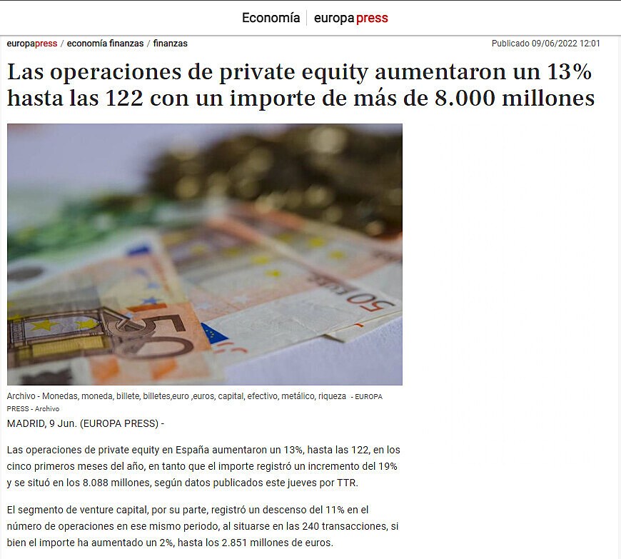 Las operaciones de private equity aumentaron un 13% hasta las 122 con un importe de ms de 8.000 millones